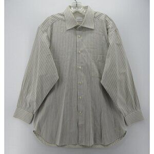 Ermenegildo Zegna Shirt 17 White Button Down Striped Comfort Fit Pocket